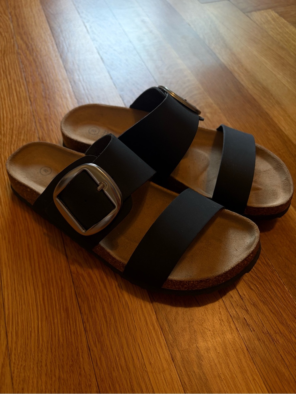 Bjorndal Black Double-Strap Slide Sandals with Silver Buckle